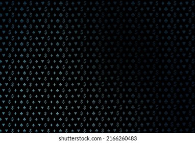 Dark blue vector cover with symbols of gamble. Colored illustration with hearts, spades, clubs, diamonds. Pattern for ads of parties, events in Vegas.