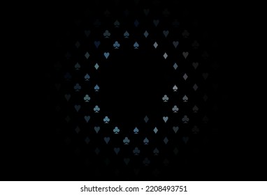 Dark blue vector cover with symbols of gamble. Illustration with set of hearts, spades, clubs, diamonds. Pattern for ads of parties, events in Vegas.