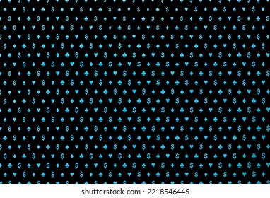 Dark blue vector cover with symbols of gamble. Colorful gradient with signs of hearts, spades, clubs, diamonds. Smart design for your business advert of casinos.