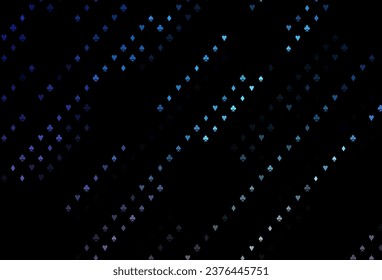 Tapa vectorial azul oscuro con símbolos de juego. Ilustración brillante con corazones, espadas, palos, diamantes. Diseño inteligente para su anuncio comercial de casinos.