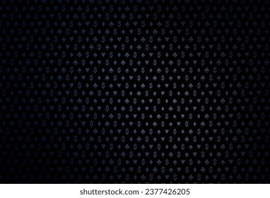 Dark blue vector cover with symbols of gamble. Illustration with set of hearts, spades, clubs, diamonds. Pattern for leaflets of poker games, events.