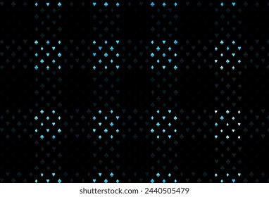 Dark blue vector cover with symbols of gamble. Colored illustration with hearts, spades, clubs, diamonds. Template for business cards of casinos.