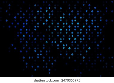 Dark BLUE vector cover with symbols of gamble. Glitter abstract sketch with isolated symbols of playing cards. Pattern for ads of parties, events in Vegas.