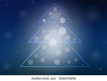 Dark BLUE vector cover with a xmas tree. Christmas tree on blurred abstract background with gradient. The pattern can be used for year new  websites.