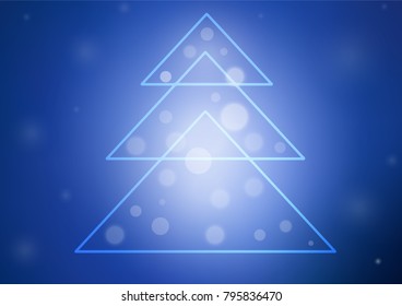Dark BLUE vector cover with a xmas tree. Christmas tree on blurred abstract background with gradient. The template can be used as a new year background.