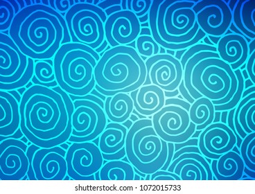Dark BLUE vector curved swirl template. Sketchy hand drawn doodles on blurred background. Brand-new design for your business.