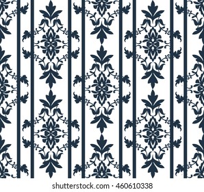 dark blue Vector damask pattern ornament. Elegant luxury texture for textile, fabrics or wallpapers backgrounds