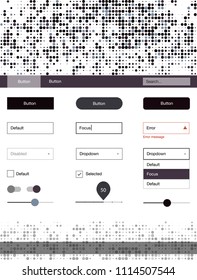 Dark BLUE vector design ui kit with dots. Modern Style guide with colorful gradient circles in its header. Beautiful layout for websites, landing pages.