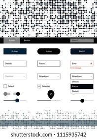 Dark BLUE vector design ui kit with dots. Beautiful ui ux kit with colorful dots in its header. This template you can use for websites.