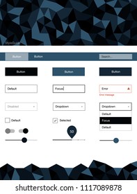 Dark BLUE vector design ui kit with mosaic. Modern Style guide in polygonal style with triangles. This sample is for your website.