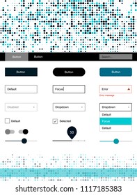 Dark BLUE vector design ui kit with dots. Colorful Style guide with circles on abstract background. This template you can use for landing pages.