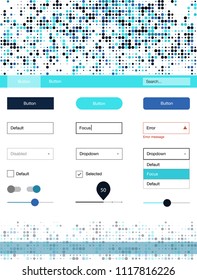 Dark BLUE vector design ui kit with dots. Simple Material Design Kit with colorful dots in header. This template you can use for landing pages.