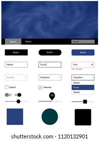 Dark BLUE vector design ui kit with universe stars. Beautiful ui ux kit with colorful sky in its header. This template you can use for websites.