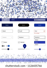 Dark BLUE vector design ui kit with dots. Modern Style guide with colorful gradient circles in its header. This template you can use for websites.