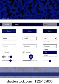 Dark BLUE vector design ui kit with dots. Modern Style guide with colorful gradient circles in its header. Beautiful layout for websites, landing pages.