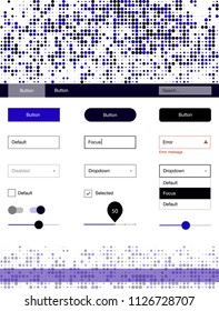 Dark BLUE vector design ui kit with dots. Web ui kit with abstract gradient circles in its header. Simple colorful design for websites.