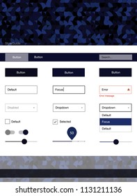 Dark BLUE vector design ui kit with dots. Web ui kit with abstract gradient circles in its header. This sample is for your website.