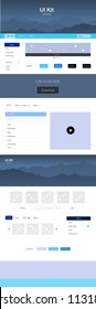 Dark BLUE vector design ui kit with landscape. Beautiful ui ux kit with colorful mountains in its header. Sample for your landing page of tourism.