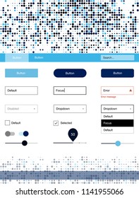 Dark BLUE vector design ui kit with dots. Beautiful ui ux kit with colorful dots in its header. Modern template for your landing page.