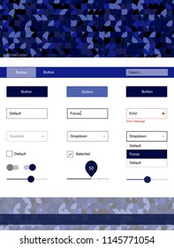 Dark BLUE vector design ui kit with dots. Colorful ui/ux kit with header consisted of spheres. This template you can use for landing pages.