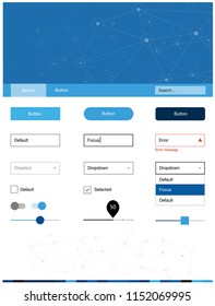 Dark BLUE vector design ui kit with mosaic, circles. Colorful ui/ux kit with triangles, circles in header. This sample is for your website.