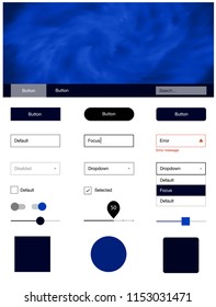 Dark BLUE vector design ui kit with universe stars. Colorful ui/ux kit with header consisted of clouds & stars. This template you can use for websites.