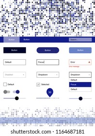 Dark BLUE vector design ui kit with dots. Simple Material Design Kit with colorful dots in header. This template you can use for websites.