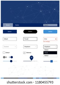 Dark BLUE vector design ui kit with mosaic, circles. Style guide with triangles, circles on abstract background. Simple colorful design for websites.