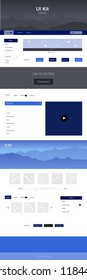 Dark BLUE vector design ui kit with landscape. Colorful Style guide with mountains on abstract background. Modern template for your landing page.