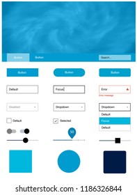 Dark BLUE vector design ui kit with universe stars. Web ui kit with abstract gradient clouds in its header. This sample is for your website.