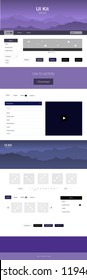Dark BLUE vector design ui kit with landscape. Colorful Style guide with mountains on abstract background. Template for website of outdoor activities.