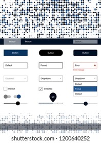 Dark BLUE vector design ui kit with dots. Beautiful ui ux kit with colorful dots in its header. Simple colorful design for websites.