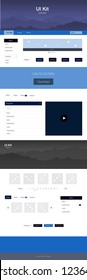 Dark BLUE vector design ui kit with landscape. Colorful ui/ux kit with header consisted of hills & rocks. Template for website of outdoor activities.