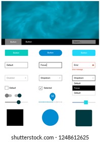 Dark BLUE vector design ui kit with universe stars. Modern Style guide with colorful gradient sky in its header. Beautiful layout for websites, landing pages.