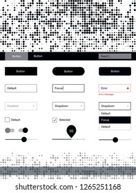 Dark BLUE vector design ui kit with dots. Colorful ui/ux kit with header consisted of spheres. Beautiful layout for websites, landing pages.