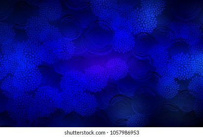 Dark BLUE vector doodle blurred background. Doodle illustration of flowers in Origami style with gradient. A completely new design for your business.