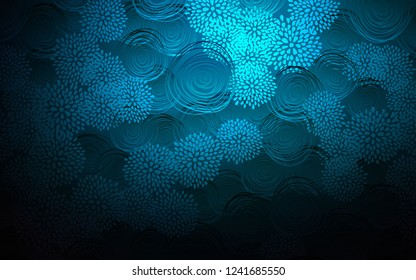 Dark BLUE vector doodle blurred pattern. Doodle illustration of flowers in Origami style with gradient. The template can be used as a background for cell phones.