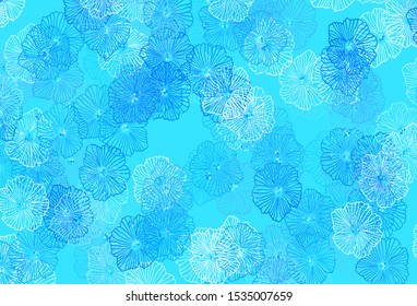 Dark BLUE vector doodle layout with leaves. Glitter abstract illustration with flowers. Brand new design for your business.