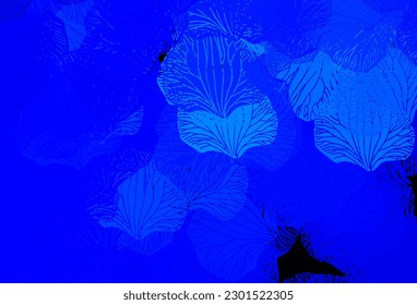 Dark BLUE vector doodle pattern with leaves. Decorative illustration with doodles on abstract template. Hand painted design for web, wrapping.