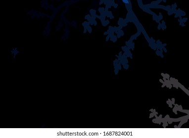 Textura de doodle vectorial azul oscuro con ramas. Hojas, ramas de estilo natural sobre fondo blanco. Patrón colorido para los libros infantiles.