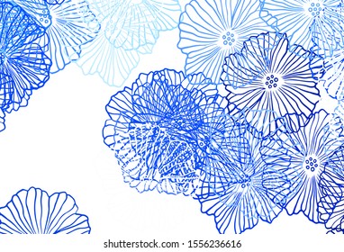 Dark BLUE vector elegant background with leaves. Colorful illustration in doodle style with flowers. New template for your brand book.