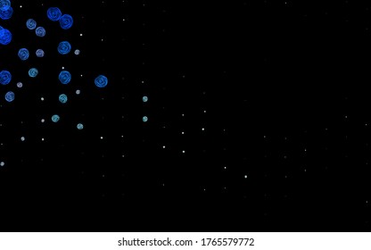 Vector azul oscuro de fondo elegante con flores, rosas. Ilustración colorida al estilo doodle con flores. Patrón texturizado para sitios web, banners.