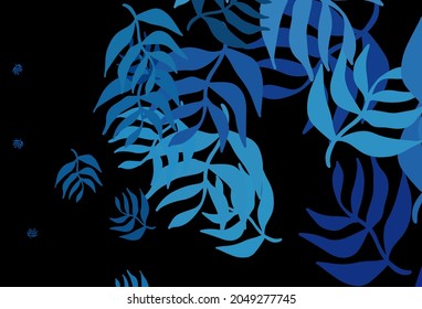 Dark BLUE vector elegant background with leaves. Glitter abstract illustration with doodles and leaves. Elegant pattern for your brand book.