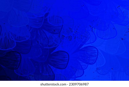 Dark BLUE vector elegant background with trees, branches. Sketchy doodle flowers on white background. Pattern for heads of websites, designs.