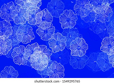 Dark BLUE vector elegant pattern with leaves. Colorful illustration in doodle style with flowers. New template for your design.