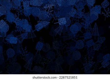 Dark BLUE vector elegant wallpaper with trees, branches. Colorful abstract illustration with trees in doodle style. New template for your design.