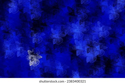 Dark BLUE vector elegant wallpaper with flowers. Colorful illustration with flowers in doodle style. Template for backgrounds of cell phones.