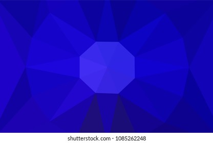 Dark BLUE vector gradient triangles template with a gem in a centre. Illustration in halftone style with triangles. Brand new style for your business design.