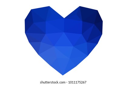 DARK BLUE vector greeting Card Happy Valentine's Day. Lettering with hearts on the white polygonal background. Colored triangular illustration for your business.