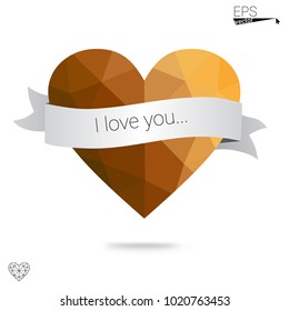 DARK BLUE vector greeting Card Happy Valentine's Day. Lettering with hearts on the white polygonal background. Colored triangular illustration for your business.